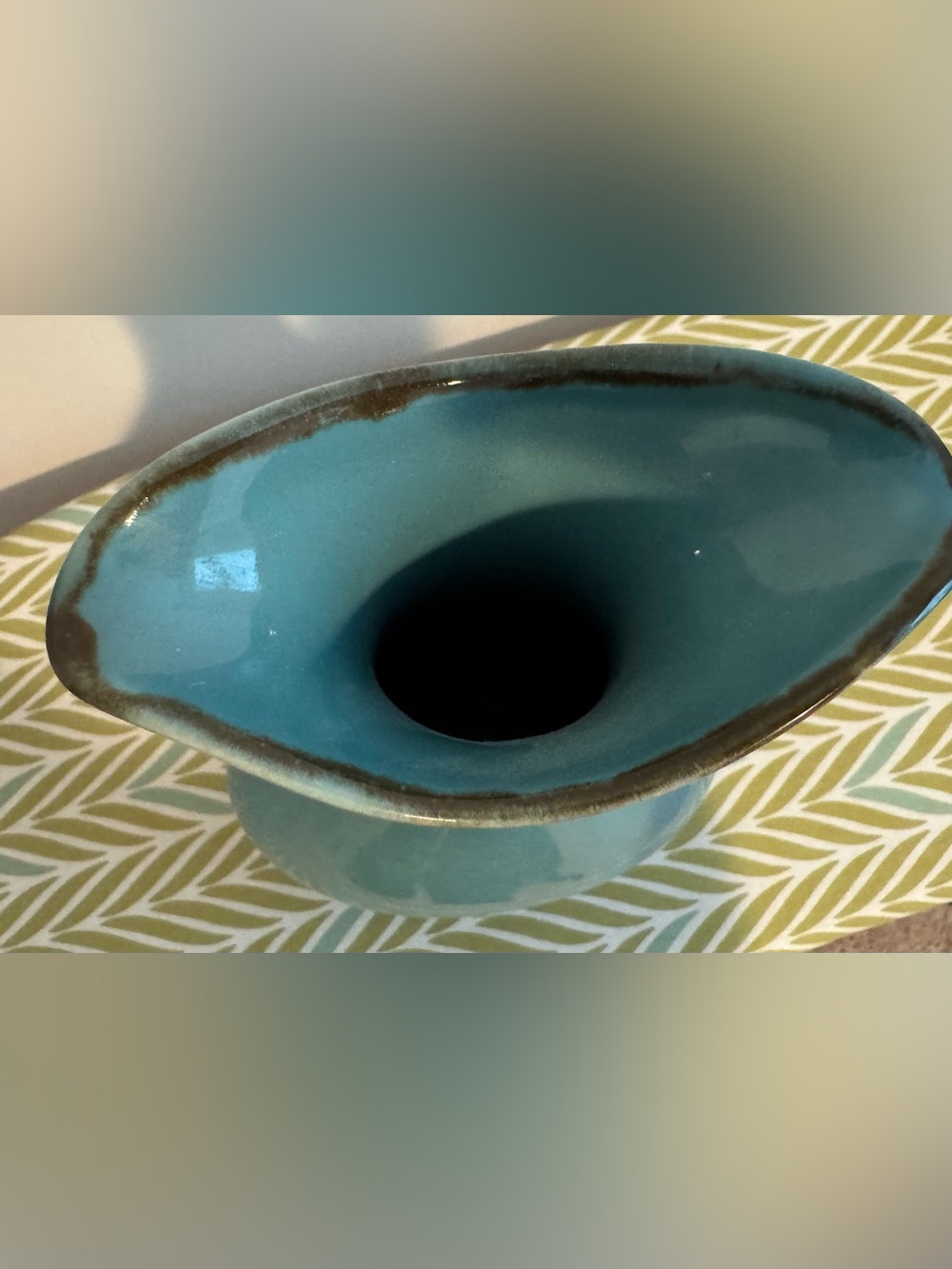 Southern Living At Home 12” Teal Gloss Ceramic Vase with Wavy Edge - Picture 2 of 5